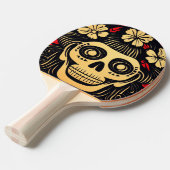 Dag van de Dode Schedel Woodcut (1) Tafeltennisbatje (Voorkant Gekanteld)