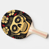 Dag van de Dode Schedel Woodcut (1) Tafeltennisbatje (Zijkant)