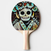 Dag van de Dode Schedel Woodcut (4) Tafeltennisbatje (Achterkant)