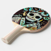 Dag van de Dode Schedel Woodcut (4) Tafeltennisbatje (Voorkant Gekanteld)