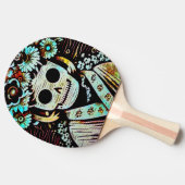 Dag van de Dode Schedel Woodcut (4) Tafeltennisbatje (Zijkant)