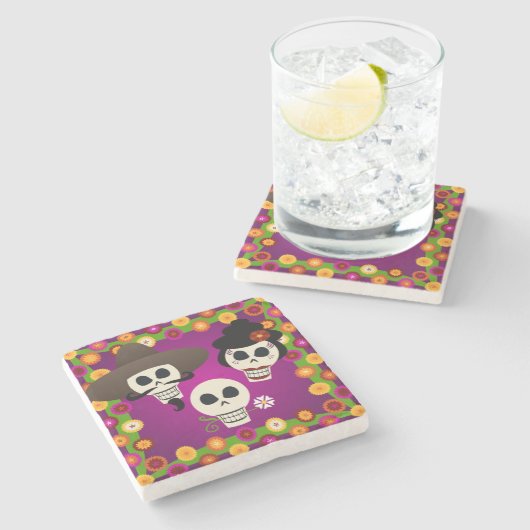 Dag van de dode schedels stenen onderzetter (Zijkant)