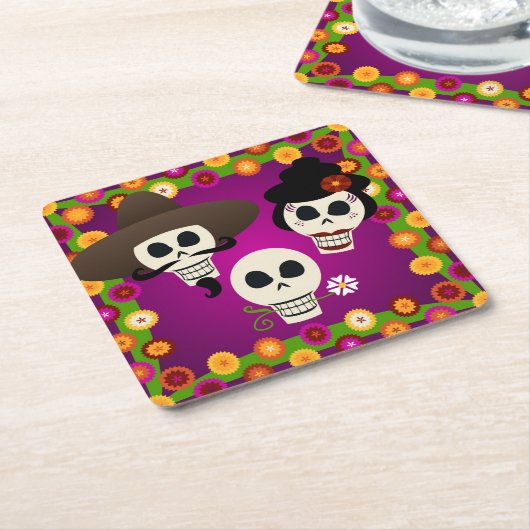 Dag van de dode schedels vierkante kartonnen onderzetter (Schuin)