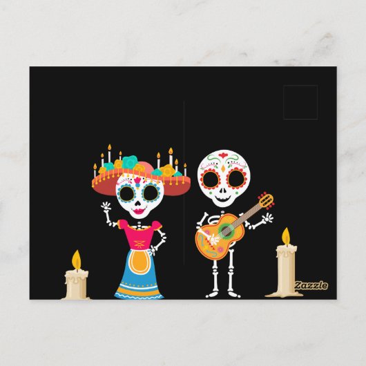 Dag van de Dode Suiker Schedel Skeletten Uitnodigi Briefkaart (Achterkant)