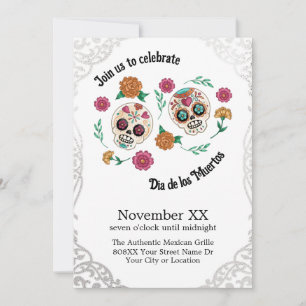 Dag van de Dode Suiker Schedels en Bloemen Zilver Kaart