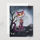Dag van de Dode Suiker Skull Cat Briefkaart (Voorkant / Achterkant)