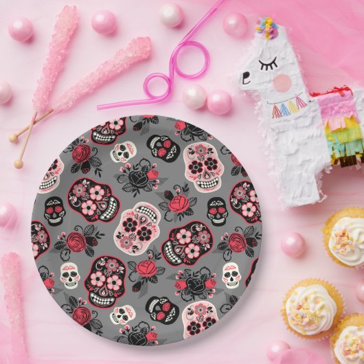 Dag van de dode suikerriet, grijs papieren bordje (Feest)