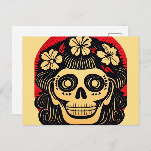 Dag van de Dode Suikerschedel 1 Feestdagenkaart (Voorkant / Achterkant)
