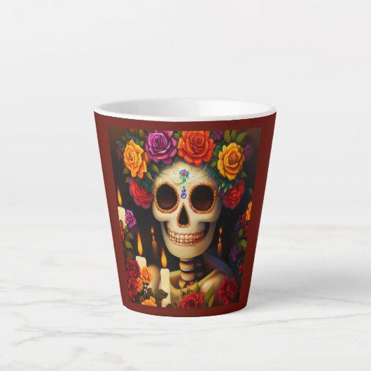 Dag van de Dode Suikerschedel 3 Latte Mok (Voorkant)