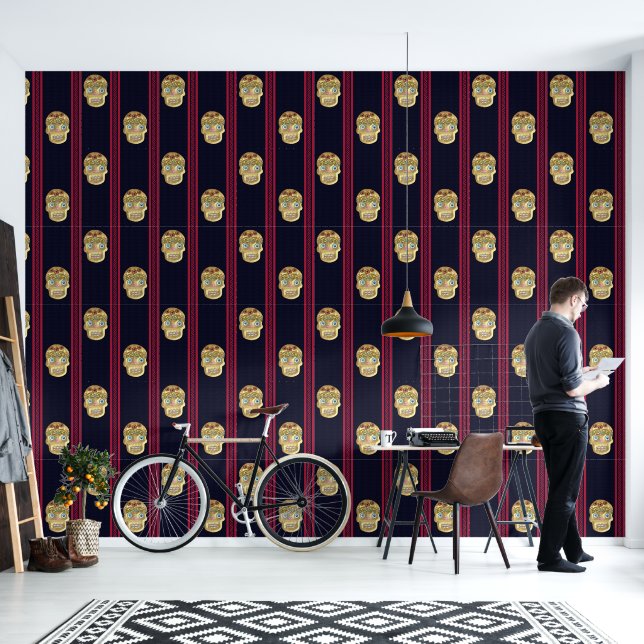 Dag van de Dode Suikerschedel (Blond Presswood) Behang (Woonkamer)