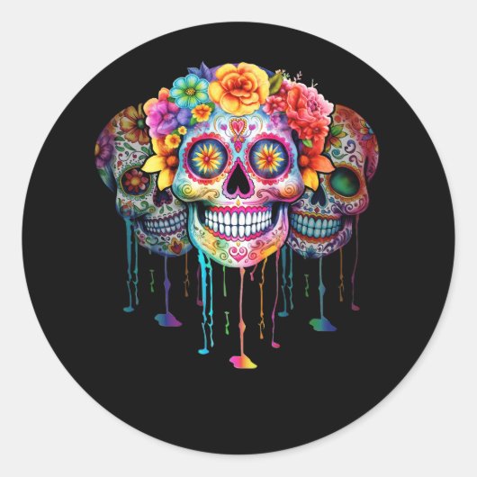 Dag van de Dode Suikerschedel Dia de los Muertos S Ronde Sticker (Voorkant)
