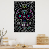 Dag van de dode suikerschedel - kleurloos zwart poster (Keuken)