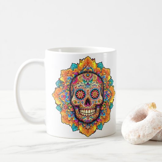 Dag van de dode suikerschedel koffiemok (Met donut)