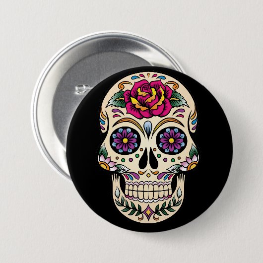 Dag van de dode suikerschedel met Roos Button (Voorkant /achterkant)