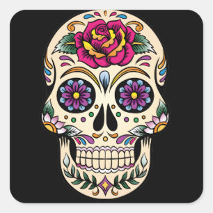 Dag van de Dode Suikerschedel met Rozen Sticker