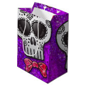 Dag van de Dode Suikerschedel Ombre Paarse Glitter Medium Cadeauzakje (Achterkant Gekanteld)
