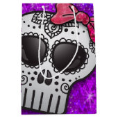 Dag van de Dode Suikerschedel Ombre Paarse Glitter Medium Cadeauzakje (Voorkant)