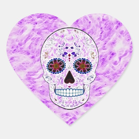 Dag van de Dode Suikerschedel-Paarse & Multi Fract Hart Sticker (Voorkant)