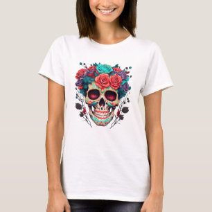 Dag van de Dode Suikerschedel Rozen T-shirt