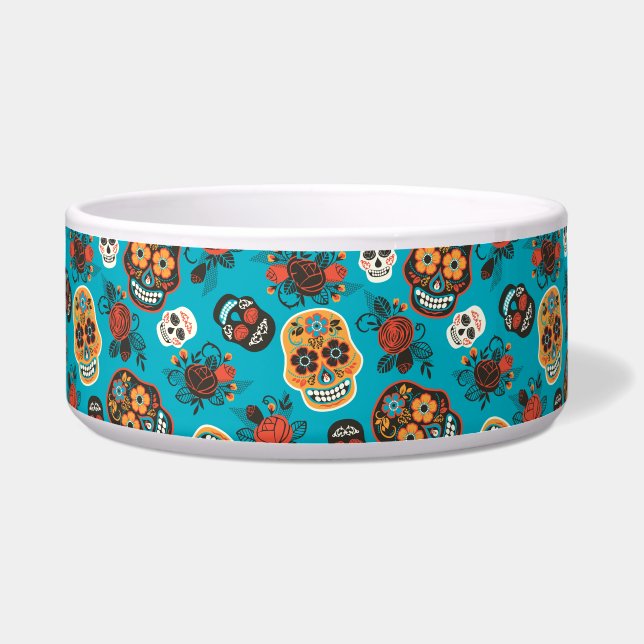 Dag van de dode suikerschedels, blauw voerbakje (Voorkant)