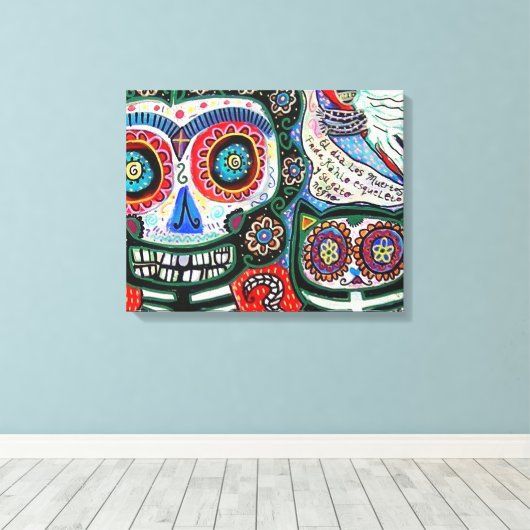 Dag van de Dode & Zwarte Kat Canvas Afdruk (Insitu (Houten vloer))