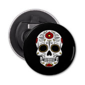 Dag van de Dode Zwarte Suiker Skull Party Button Flesopener (Voorkant)