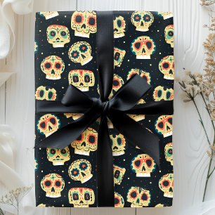Dag Van De Doden Donkere Kleurrijke Suiker Schedel Cadeaupapier