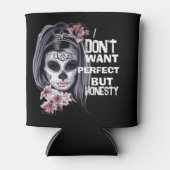 Dag van de doden, grappige suiker meisje schedel, blikjeskoeler (Voorkant)