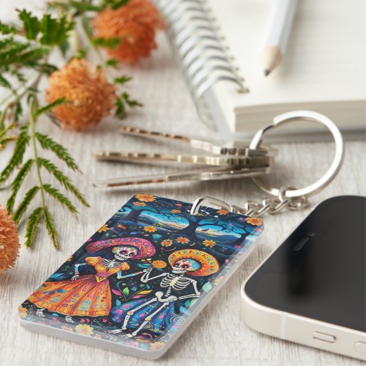 Dag van de doden kleurrijk ontwerp sleutelhanger (Voorkant Rechts)