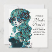 Dag van de Doden Mooie Suikerschedel Sweet 16 Kaart (Voorkant)