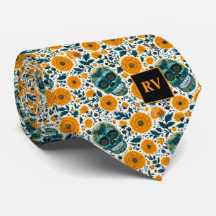 Dag van de Doden Turquoise Schedels met Gele Afrik Stropdas