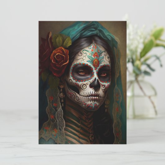 Dag van de doden V3-Vrouwen Olieverf Uitnodigingen (Staand voorkant)