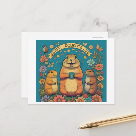 Dag van de marmot Een viering van de Lente Briefkaart (Voorkant / Achterkant in situ)