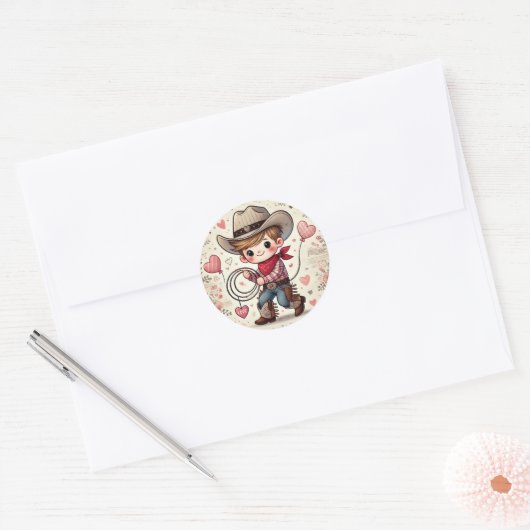 Dag van de valentijn Cowboy Ronde Sticker (Envelop)