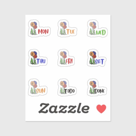 Dag van de week bloemen sticker (Vel)