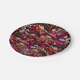 Dag van Dode Doodles Dia de los Muertos Papieren Bordje