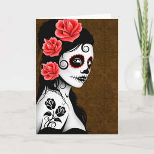 Dag van het Dead Sugar Skull Girl - bruin Kaart