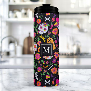 Dag van het Dead Sugar Skull Pattern Monogram Thermosbeker