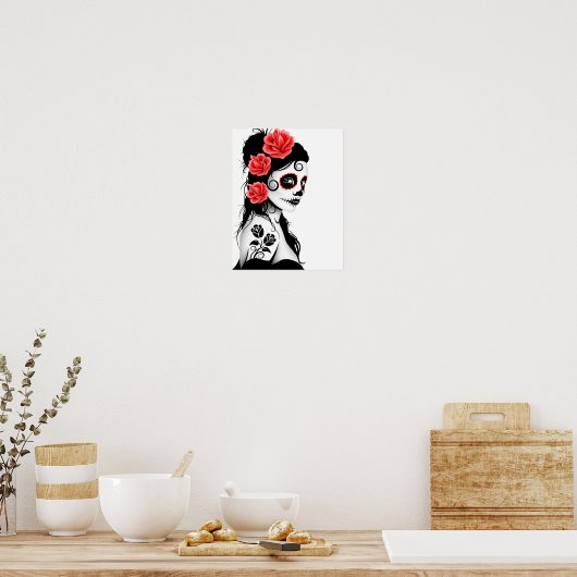 Dag van het meisje met de dode suikerschedel - wit poster (Keuken)