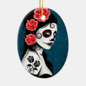 Dag van het meisje van de Dode Suiker - blauw Keramisch Ornament (Achterkant)