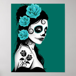 Dag van het meisje van de Dode Suiker - Blauwgroen Poster