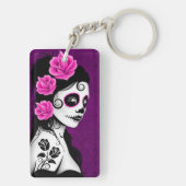Dag van het meisje van de Dode Suiker - paars Sleutelhanger (achterkant)
