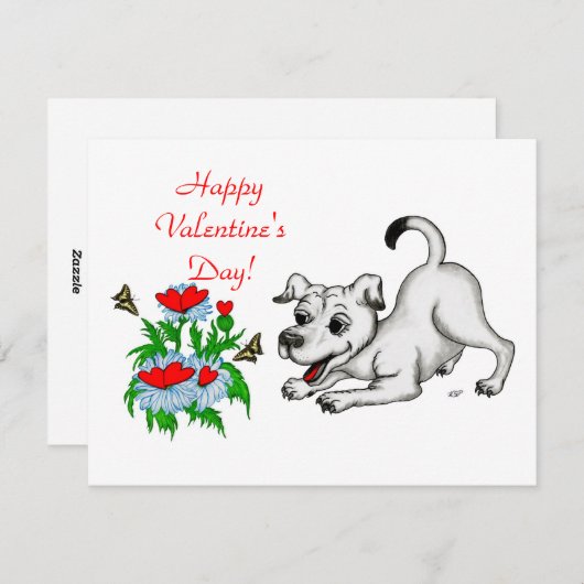 Dag van valentijn, hart, ventilator, puppy en vlin feestdagenkaart (Voorkant / Achterkant)