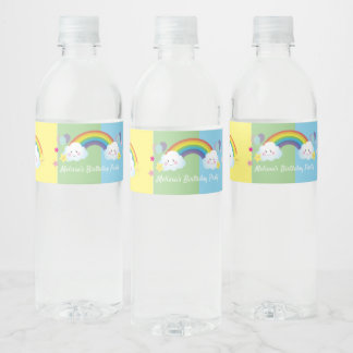 Dag voor de kinderen in de wolken en de regenboog waterfles etiket
