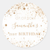Dag wit goud glitter monogram gunstiger ronde sticker (Voorkant)