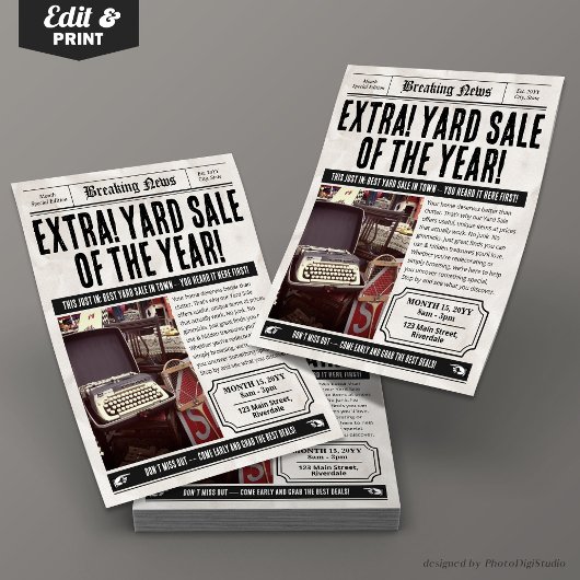 Dagblad Event Flyer | Retro Community Yard verkoop