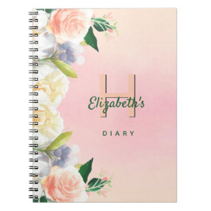 Dagboek blush roze bloemen wit naam monogram notitieboek