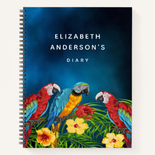 Dagboek papegaaien blauwe lucht rode bloemen notitieboek