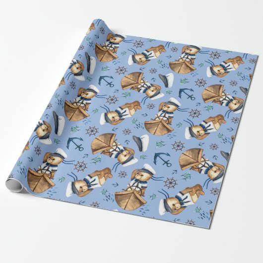 Dagboot Teddy Bears Wrappapier Cadeaupapier (Uitgerold)