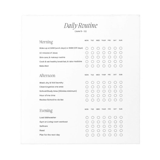 Dagelijks routine notitieblok (Voorkant)